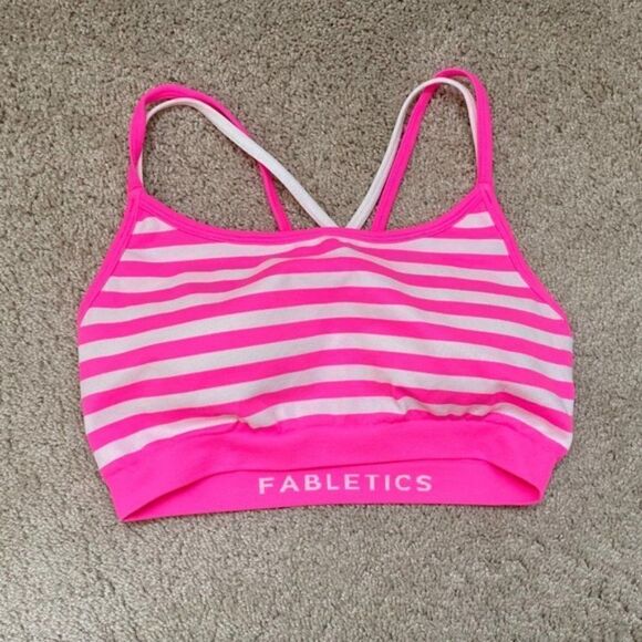 Fabletics Kemp Pink & White Striped Sports Bra S - Picture 3 of 3